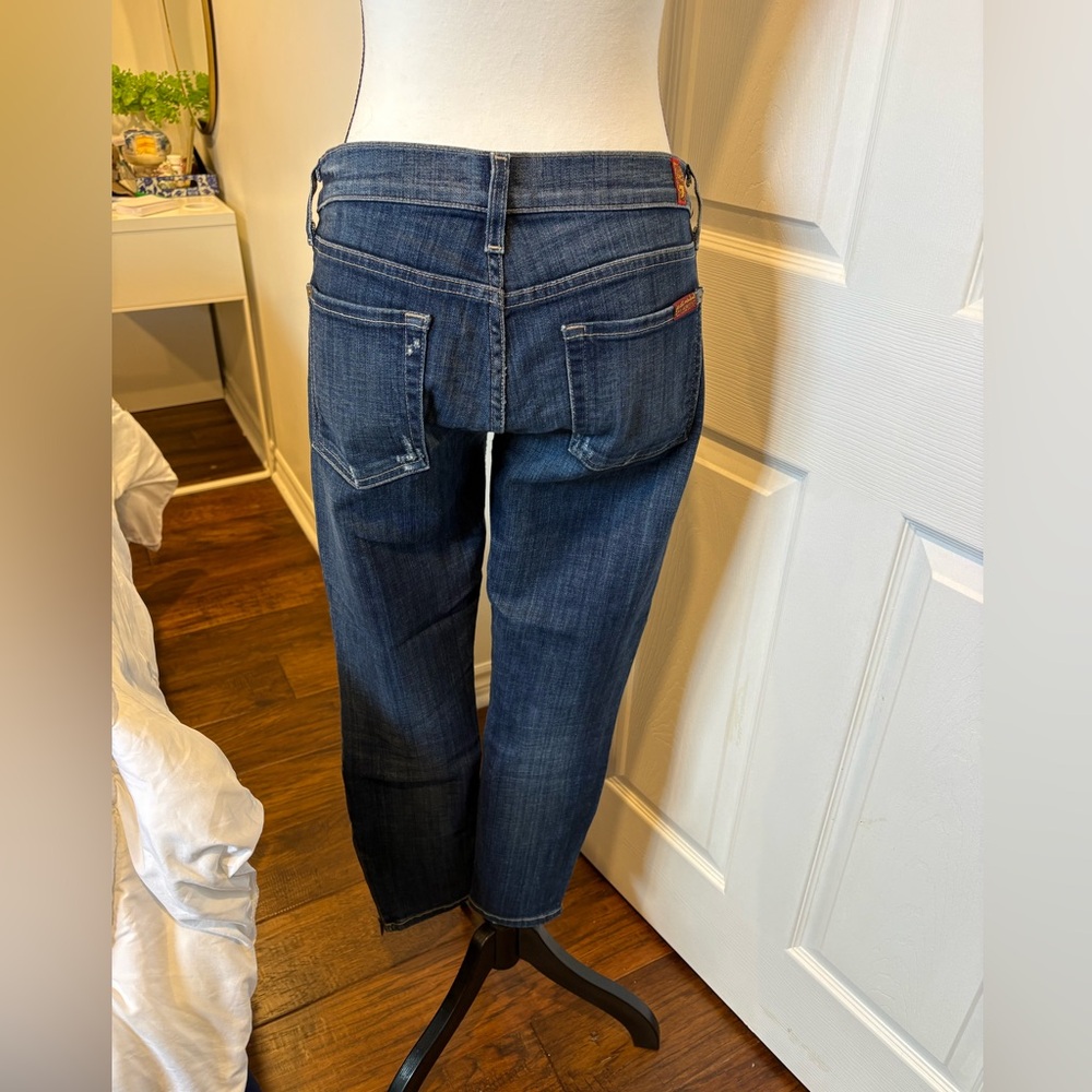 7 For All Mankind Cropped Skinny Jeans Ankle Zip Dark Wash Size 28